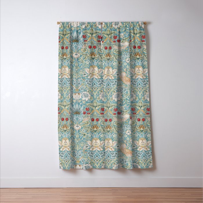William Morris Strawberry Thief Aqua Blue Turquoise Window Curtain Gallery Image 3