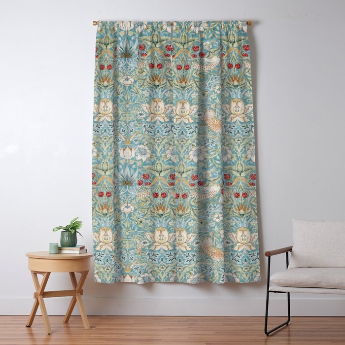 William Morris Strawberry Thief Aqua Blue Turquoise Window Curtain Gallery Image 1