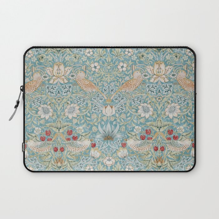 William Morris Strawberry Thief Aqua Blue Turquoise Laptop Sleeve Gallery Image 1