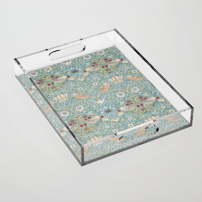 William Morris Strawberry Thief Aqua Blue Turquoise Acrylic Tray Gallery Image 1