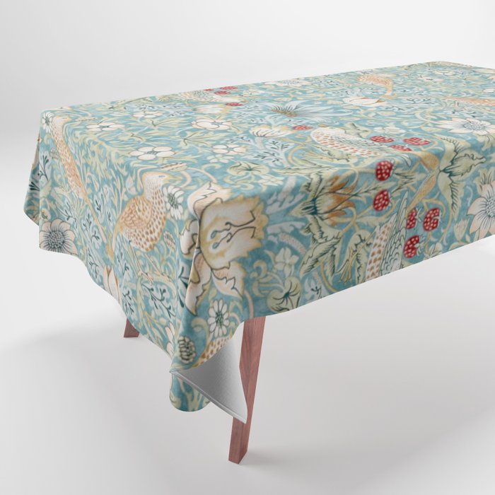 William Morris Strawberry Thief Aqua Blue Turquoise Tablecloth Gallery Image 1