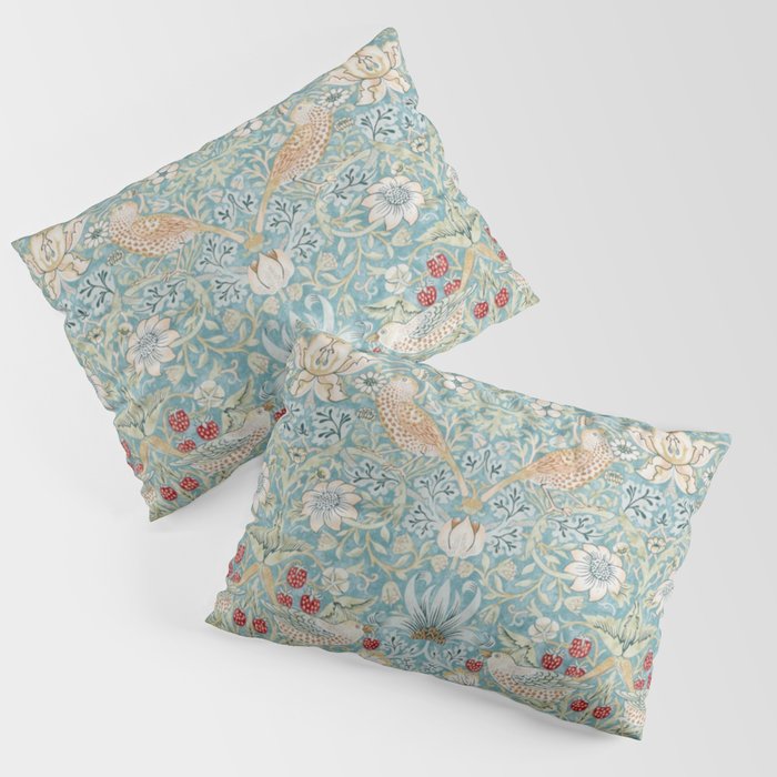 William Morris Strawberry Thief Aqua Blue Turquoise Pillow Sham Gallery Image 3