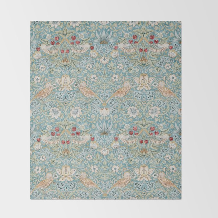 William Morris Strawberry Thief Aqua Blue Turquoise Throw Blanket Gallery Image 2