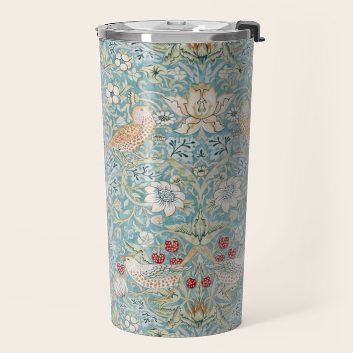 William Morris Strawberry Thief Aqua Blue Turquoise Travel Mug Gallery Image 2