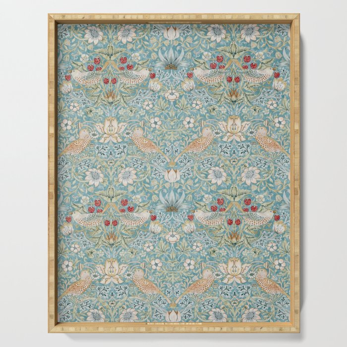 William Morris Strawberry Thief Aqua Blue Turquoise Serving Tray Gallery Image 1