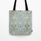 William Morris Strawberry Thief Aqua Blue Turquoise Tote Bag Gallery Image 1
