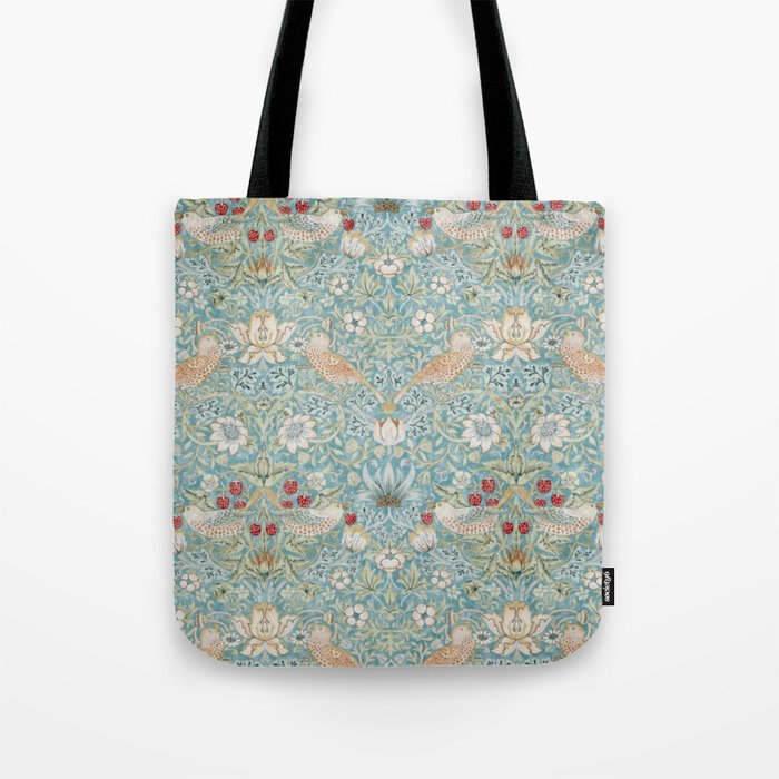 William Morris Strawberry Thief Aqua Blue Turquoise Tote Bag Gallery Image 1