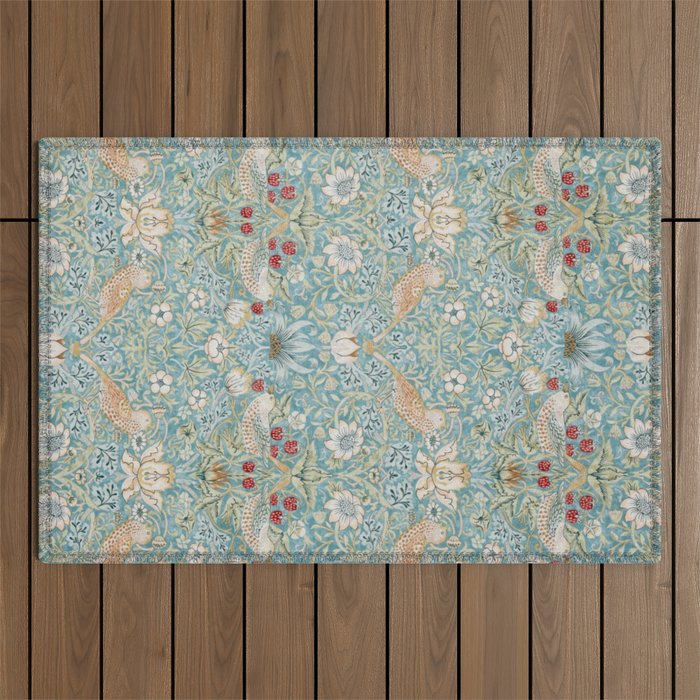 William Morris Strawberry Thief Aqua Blue Turquoise Outdoor Rug Gallery Image 1