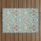 William Morris Strawberry Thief Aqua Blue Turquoise Outdoor Rug Gallery Image 1