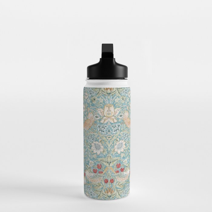 William Morris Strawberry Thief Aqua Blue Turquoise Water Bottle Gallery Image 3