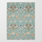 William Morris Strawberry Thief Aqua Blue Turquoise Poster Gallery Image 4