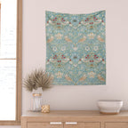 William Morris Strawberry Thief Aqua Blue Turquoise Wall Tapestry Gallery Image 2