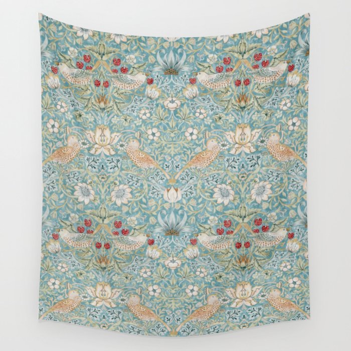 William Morris Strawberry Thief Aqua Blue Turquoise Wall Tapestry Gallery Image 4