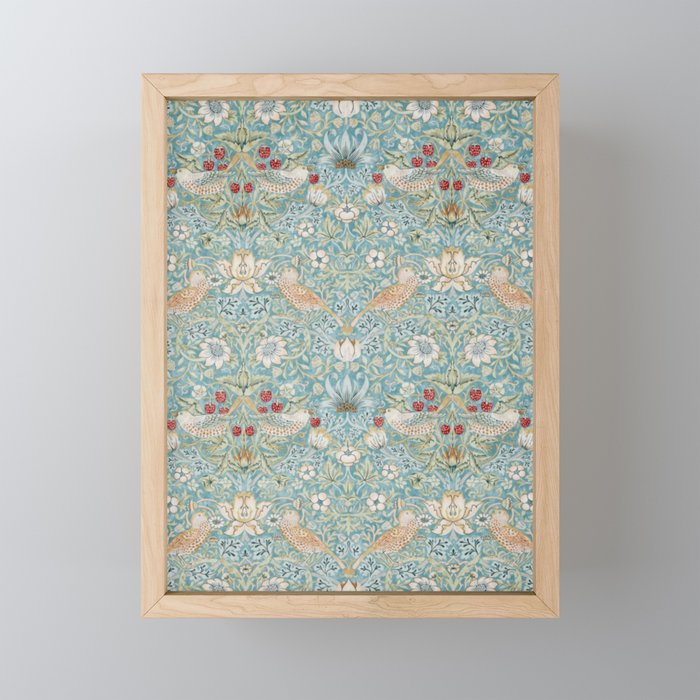 William Morris Strawberry Thief Aqua Blue Turquoise Mini Art Print Gallery Image 1
