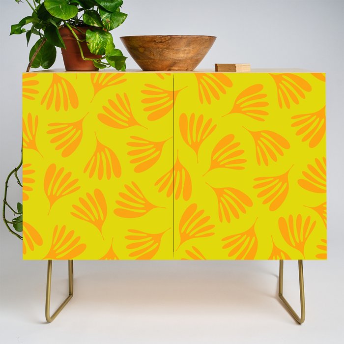 Bright Yellow and Orange Wispy Leaves Contemporary Pattern Credenza Gallery Image 1
