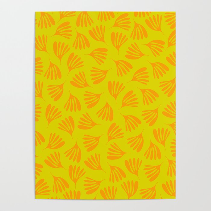 Bright Yellow and Orange Wispy Leaves Contemporary Pattern Poster Gallery Image 4