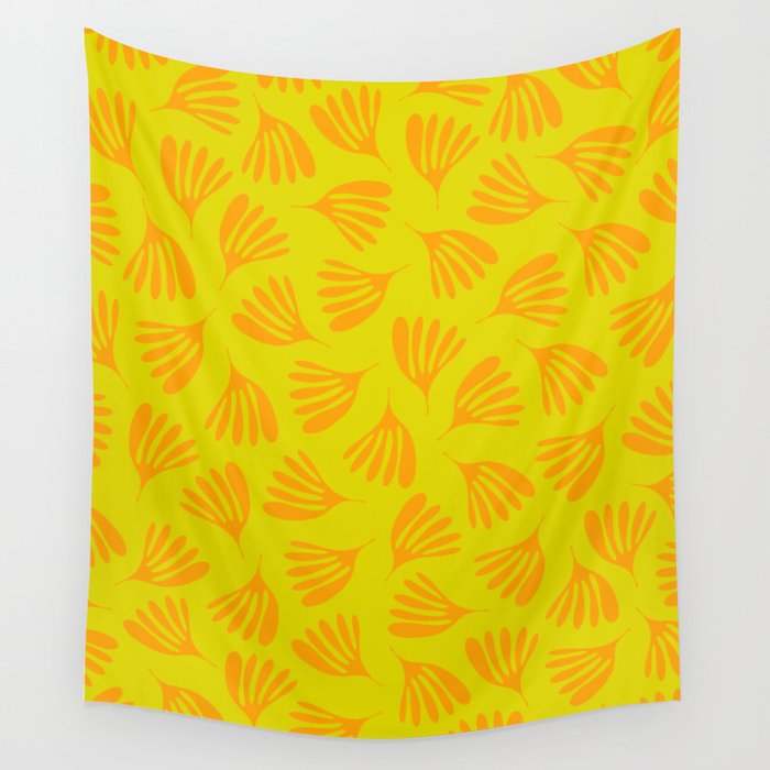 Bright Yellow and Orange Wispy Leaves Contemporary Pattern Wall Tapestry Gallery Image 4