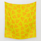 Bright Yellow and Orange Wispy Leaves Contemporary Pattern Wall Tapestry Gallery Image 4
