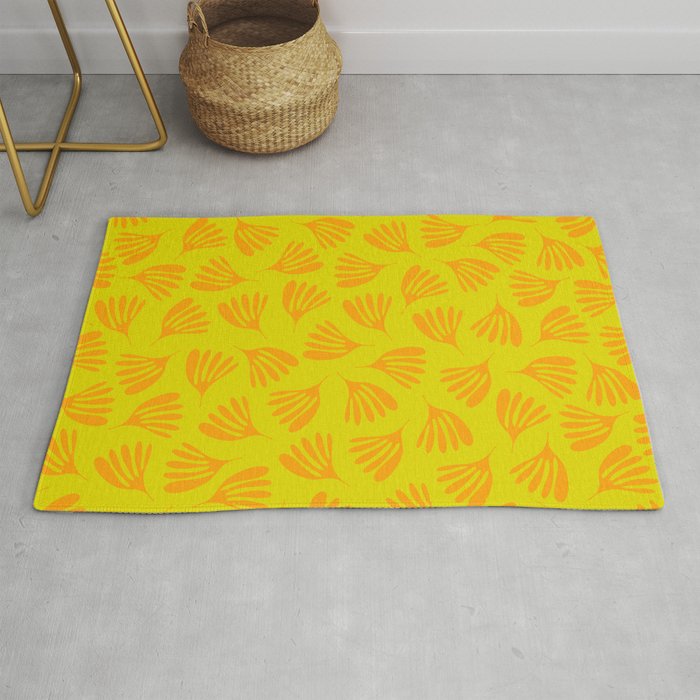 Bright Yellow and Orange Wispy Leaves Contemporary Pattern Rug Gallery Image 1
