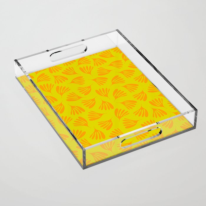 Bright Yellow and Orange Wispy Leaves Contemporary Pattern Acrylic Tray Gallery Image 1