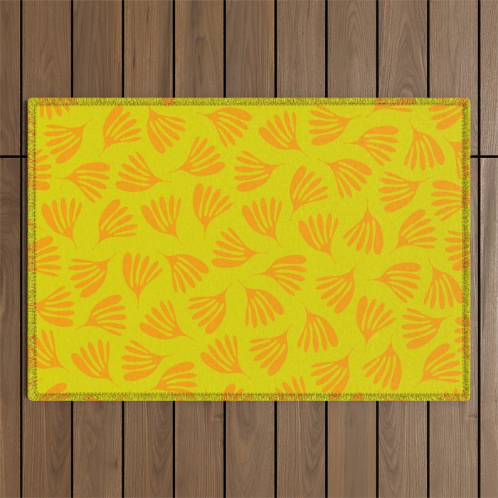 Bright Yellow and Orange Wispy Leaves Contemporary Pattern Outdoor Rug Gallery Image 1