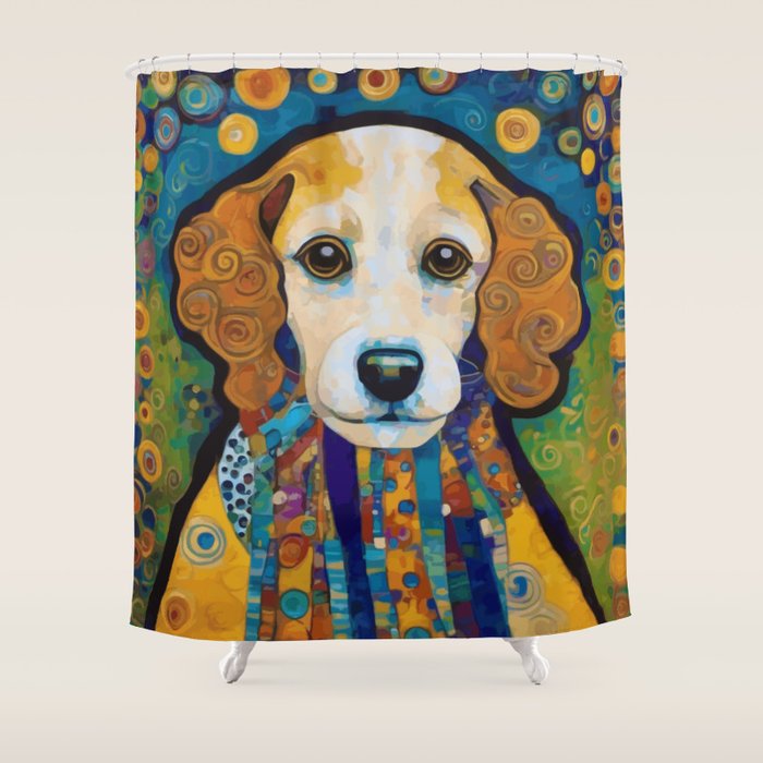 Gustav Klimt Dog with Colorful Scarf Shower Curtain Gallery Image 1