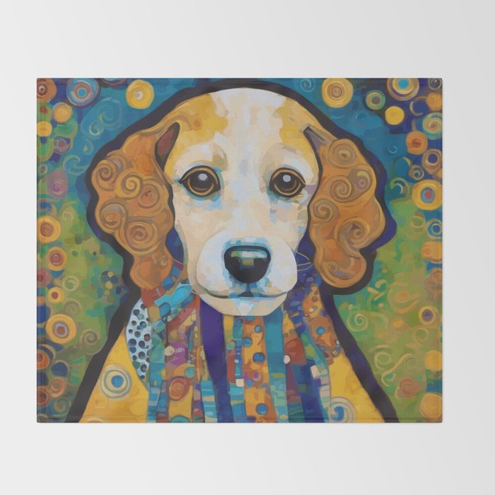 Gustav Klimt Dog with Colorful Scarf Throw Blanket Gallery Image 2