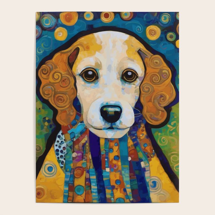Gustav Klimt Dog with Colorful Scarf Poster Gallery Image 1