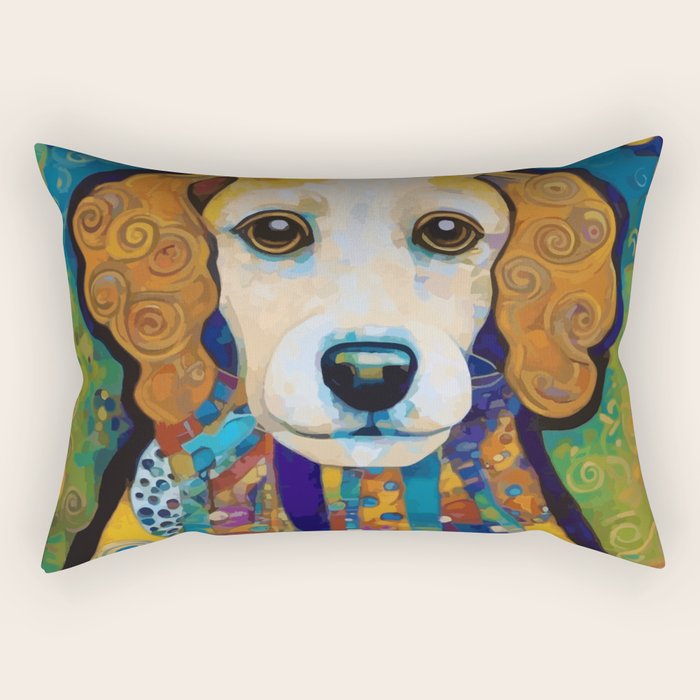 Gustav Klimt Dog with Colorful Scarf Rectangular Pillow Gallery Image 1
