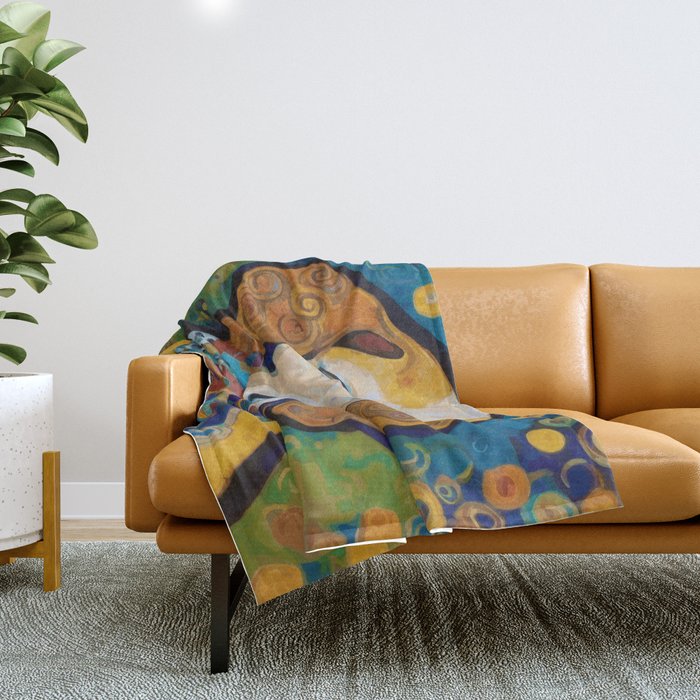 Gustav Klimt Dog with Colorful Scarf Throw Blanket Gallery Image 1