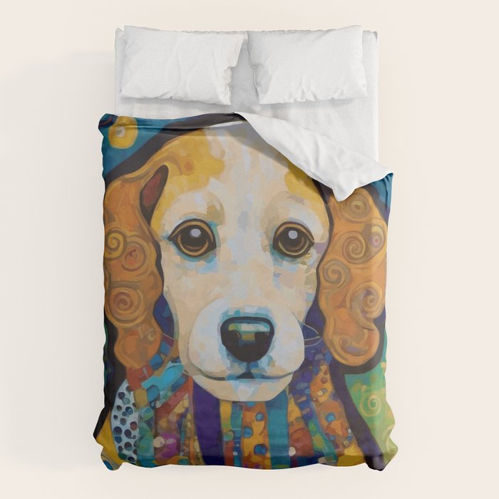 Gustav Klimt Dog with Colorful Scarf Duvet Cover Gallery Image 6