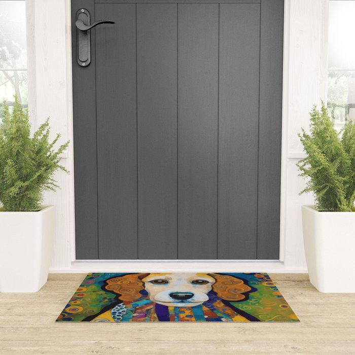 Gustav Klimt Dog with Colorful Scarf Welcome Mat Gallery Image 3