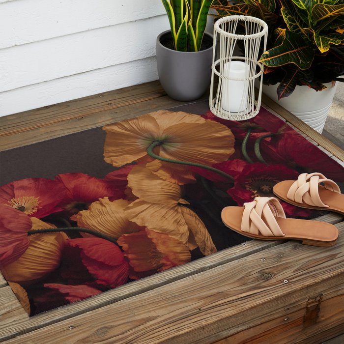 Coquette x botanical poppy flower photograph Outdoor Rug Gallery Image 2