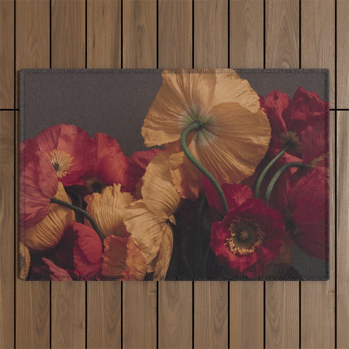 Coquette x botanical poppy flower photograph Outdoor Rug Gallery Image 1