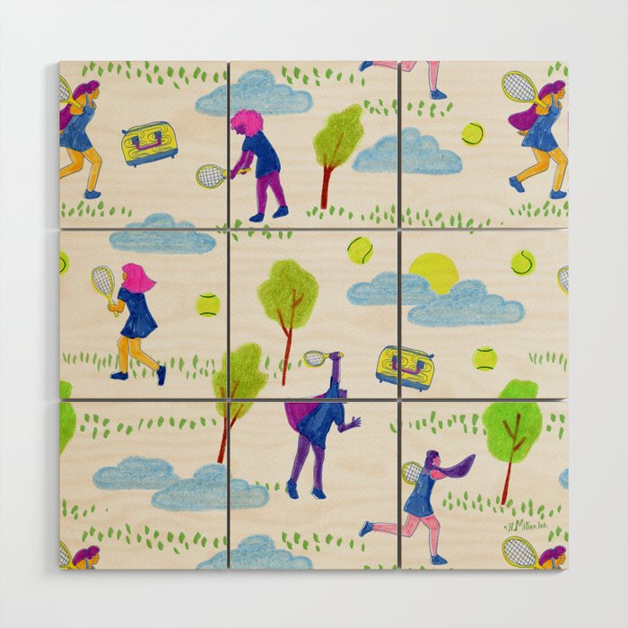 Let's Play Tennis in White & Blue Wood Wall Art Gallery Image 1