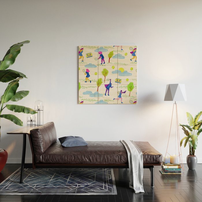 Let's Play Tennis in White & Blue Wood Wall Art Gallery Image 2