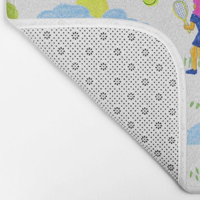 Let's Play Tennis in White & Blue Bath Mat Gallery Image 2
