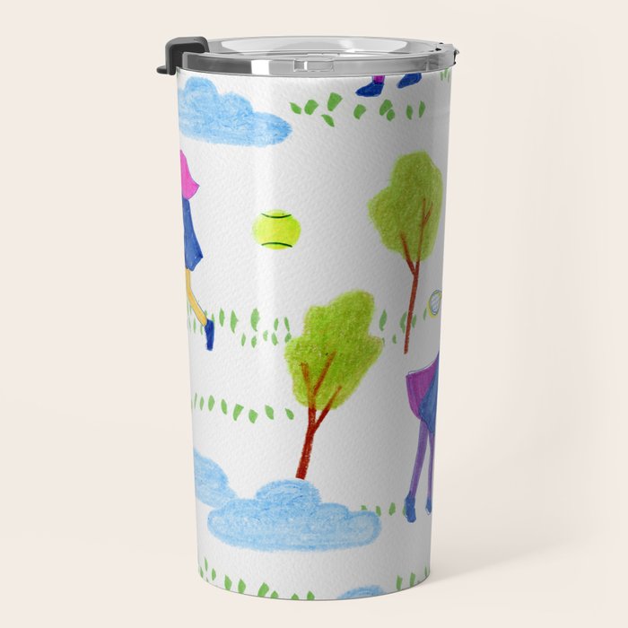 Let's Play Tennis in White & Blue Travel Mug Gallery Image 3