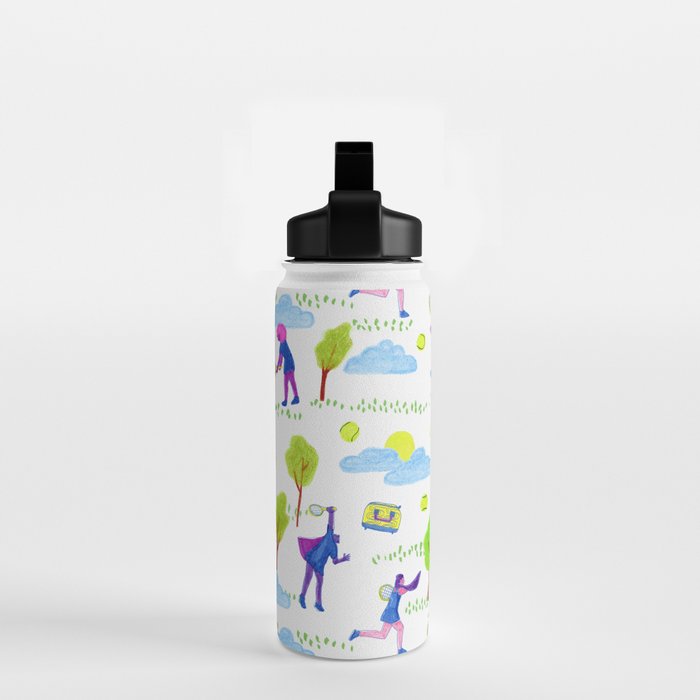 Let's Play Tennis in White & Blue Water Bottle Gallery Image 2