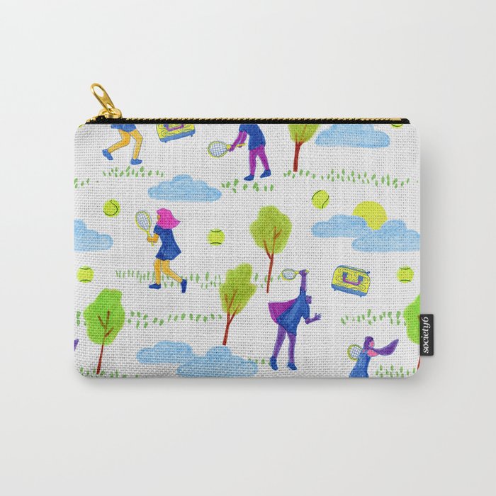 Let's Play Tennis in White & Blue Carry All Pouch Gallery Image 1