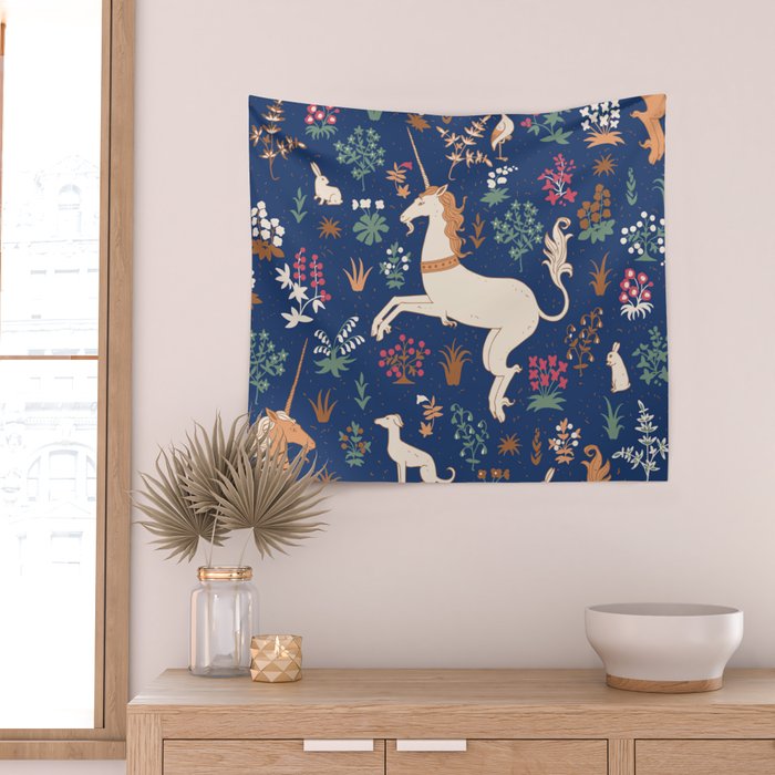 Magical Medieval Unicorn Forest Wall Tapestry Gallery Image 2