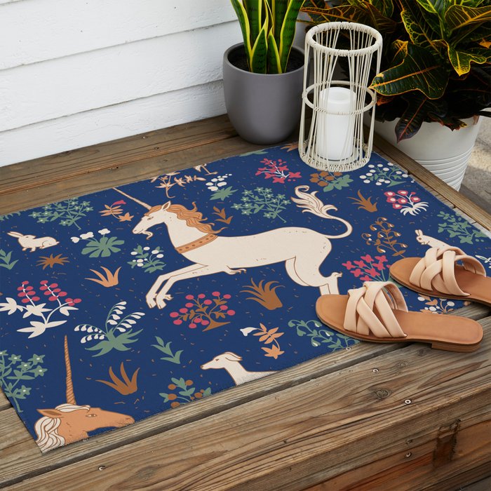 Magical Medieval Unicorn Forest Outdoor Rug Gallery Image 2