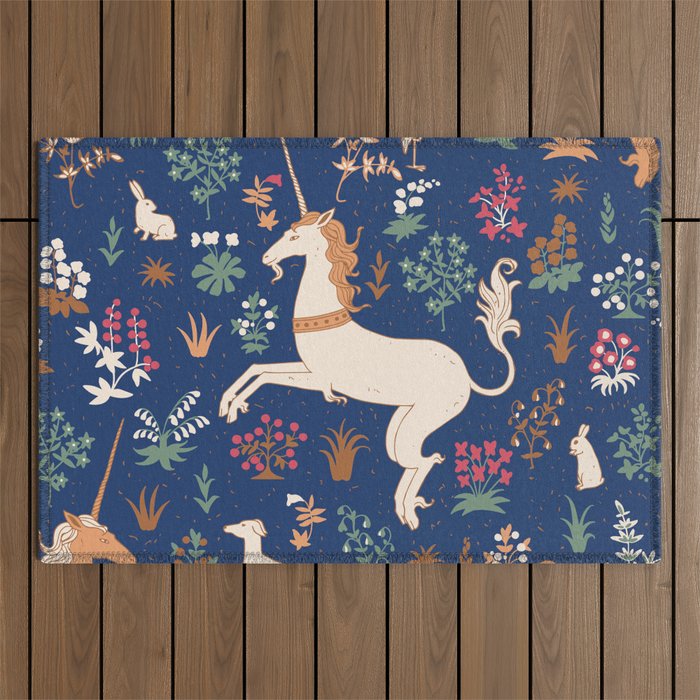 Magical Medieval Unicorn Forest Outdoor Rug Gallery Image 1