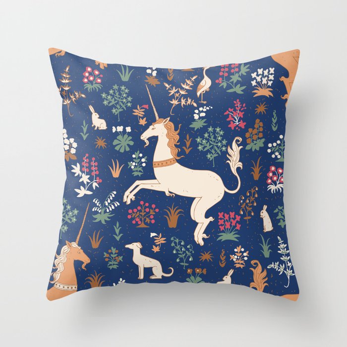 Magical Medieval Unicorn Forest Throw Pillow Gallery Image 6