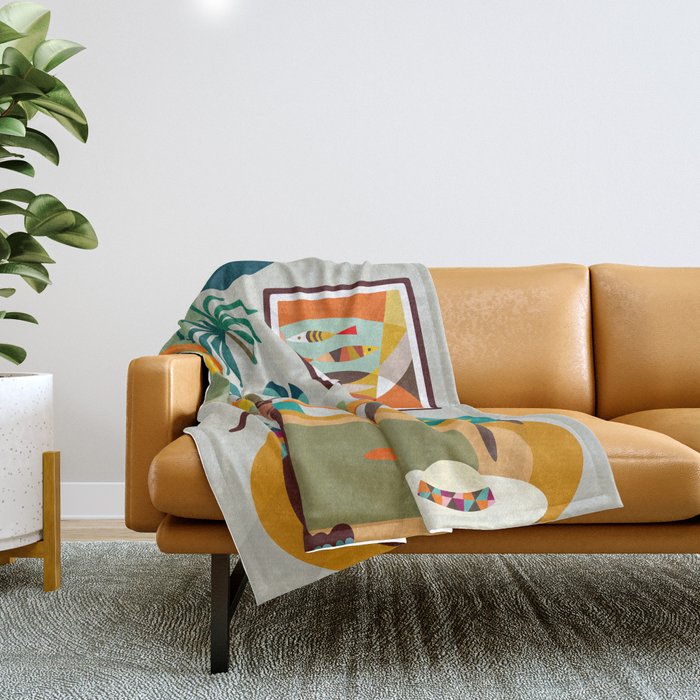 Retro MCM beach home  Throw Blanket Gallery Image 1