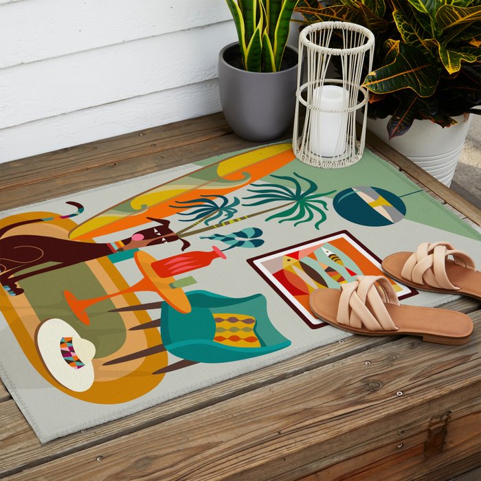 Retro MCM beach home  Outdoor Rug Gallery Image 2