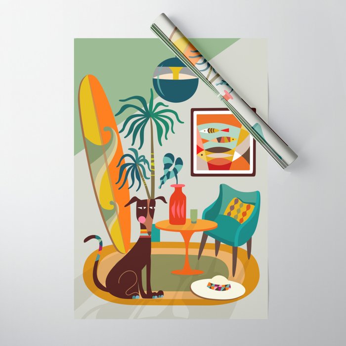 Retro MCM beach home  Wrapping Paper Gallery Image 1