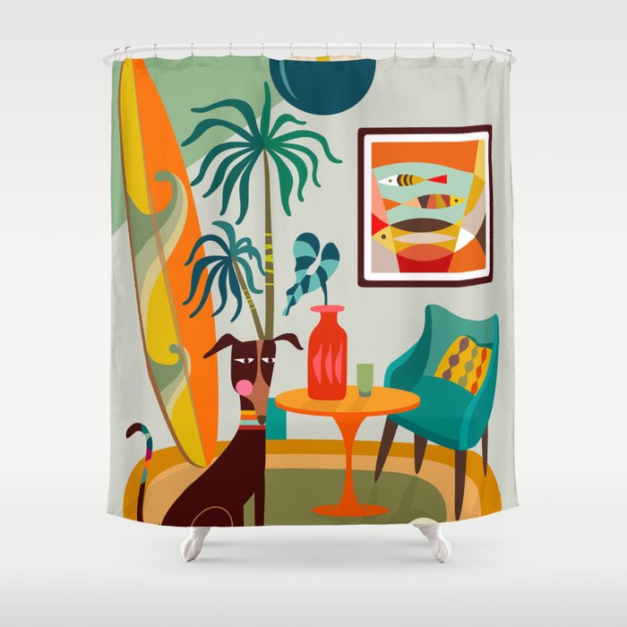 Retro MCM beach home  Shower Curtain Gallery Image 1