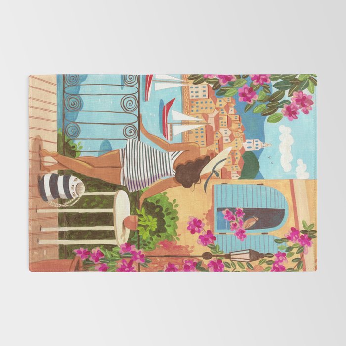 Travel poster woman in Saint-Tropez France Rug Gallery Image 2