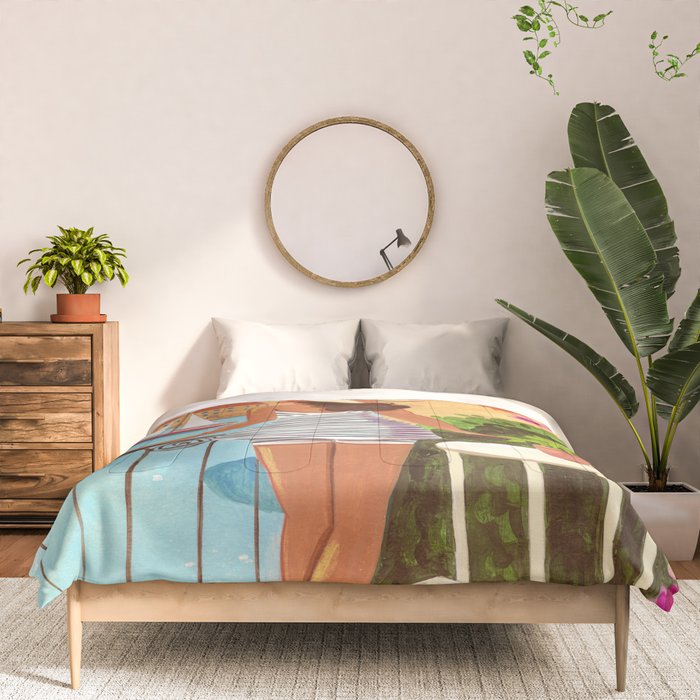 Travel poster woman in Saint-Tropez France Comforter Gallery Image 3